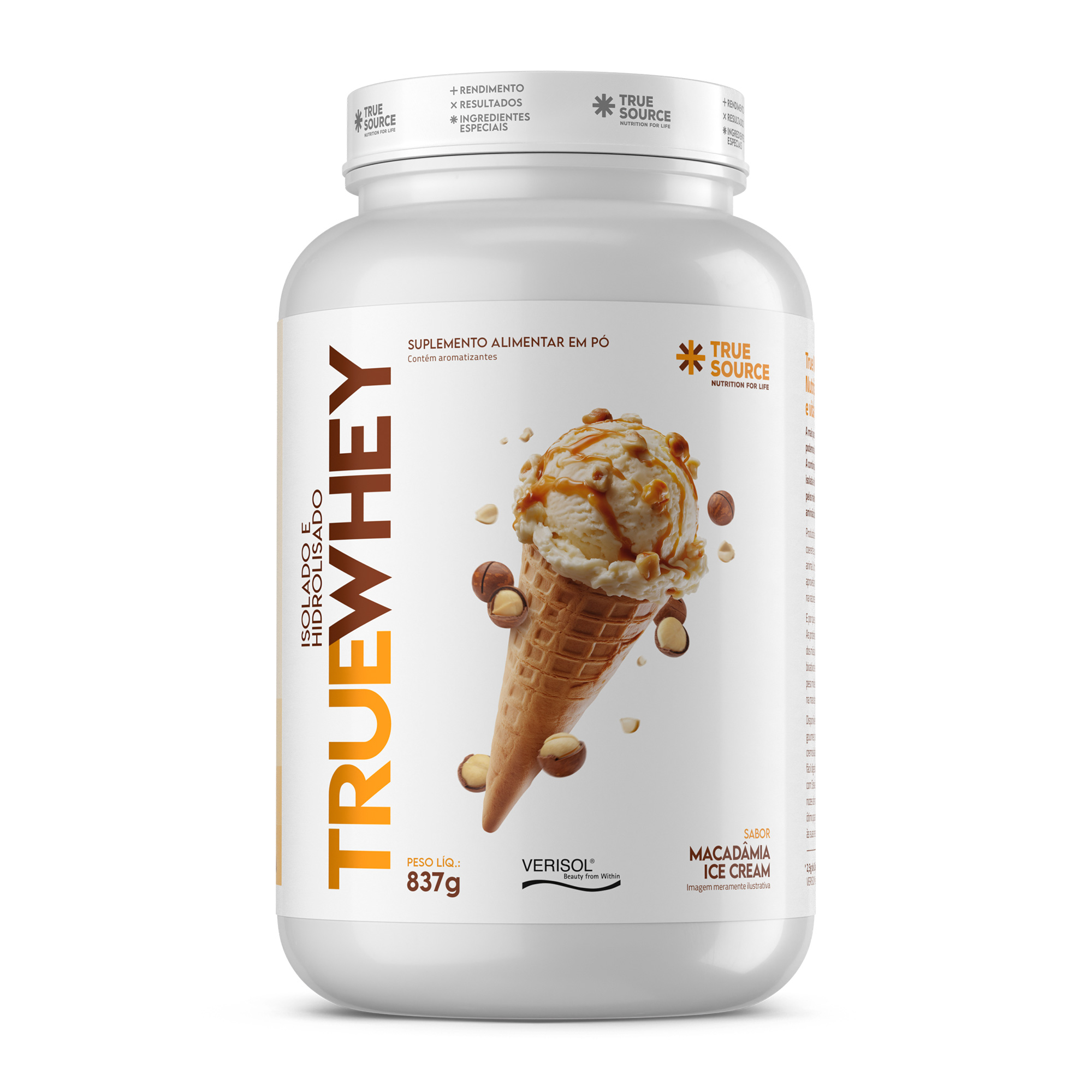 TRUE WHEY HIDROLISADO E ISOLADO SABOR MACADÂMIA ICE CREAM 837G TRUE ...