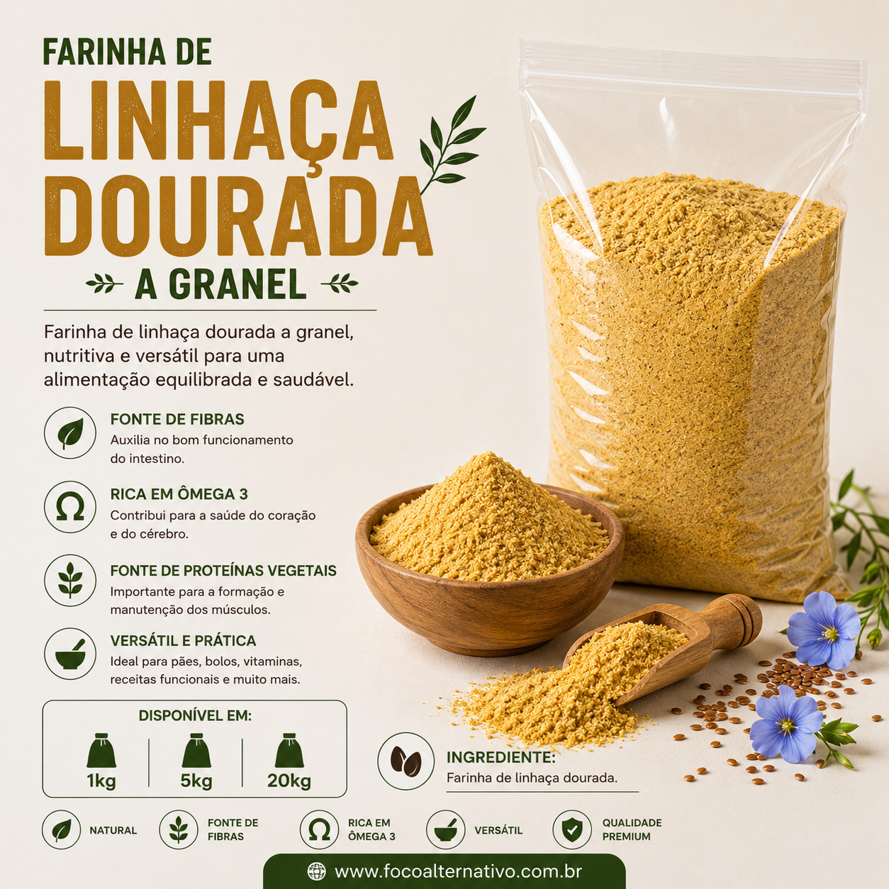FARINHA DE LINHAÇA DOURADA A GRANEL - SEM GLÚTEN COM LAUDO DE ORIGEM ...